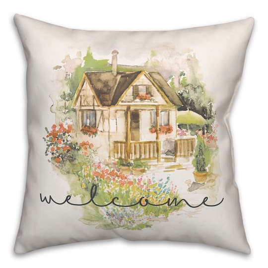 Michaels, Welcome Watercolor Cottage Throw Pillow – Category: Pillows, Throws, Table Linens, & Runners